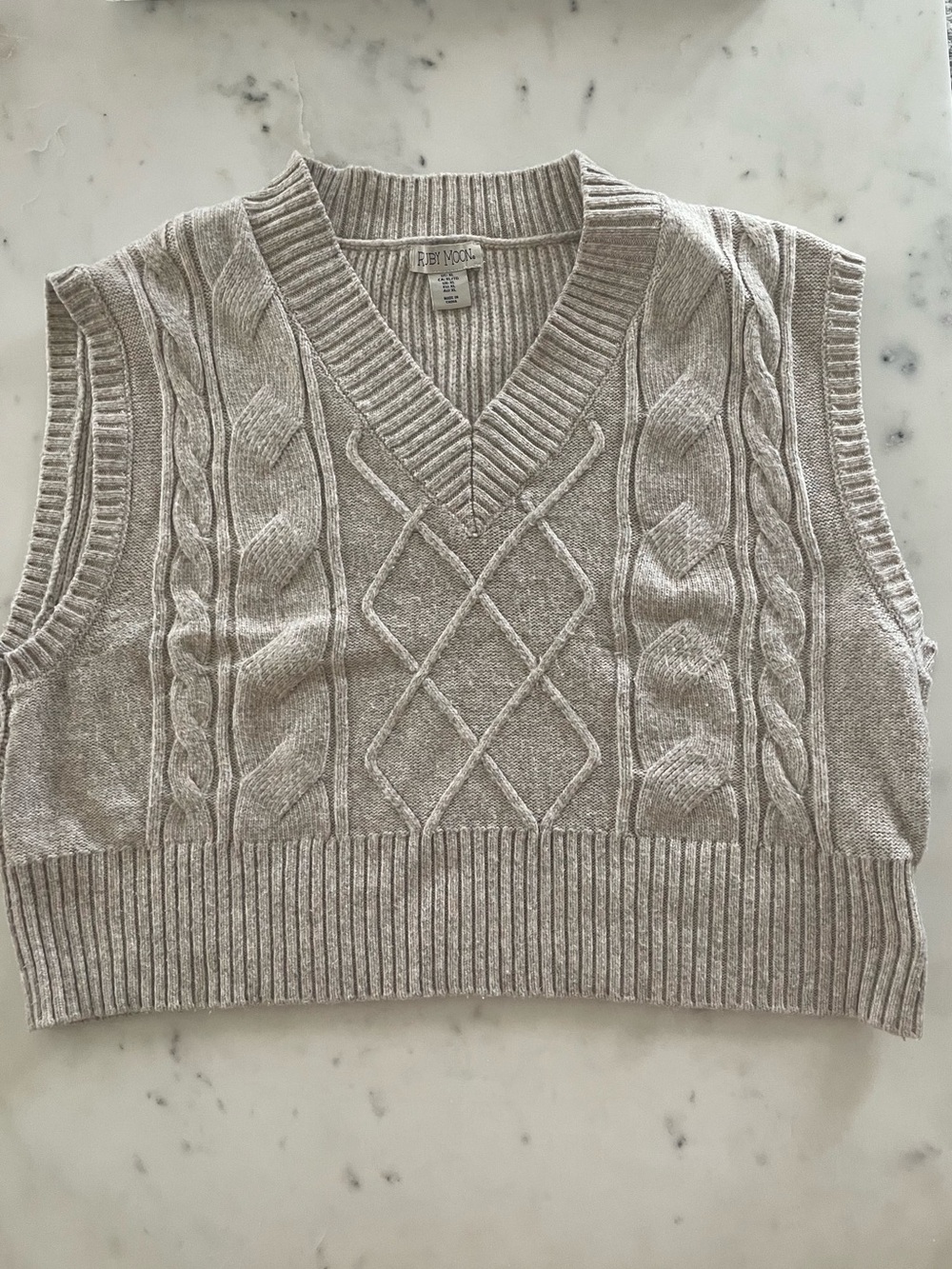 Ruby Moon Beige Cropped Cable Knit Sweater-vest